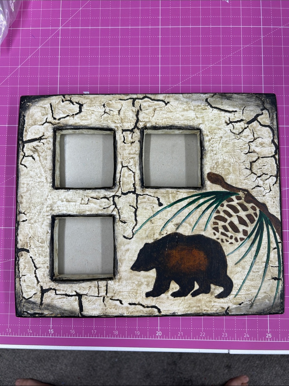 Hand-Painted Bear Decorative Wall Frame - Rustic Beige and Brown